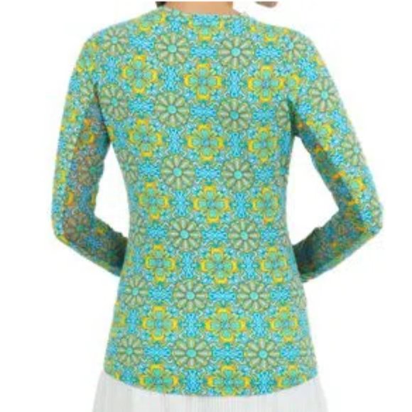 IBKUL Long Sleeve Crew Neck Top Scarlet Print Turquoise S and L - Picture 2 of 8